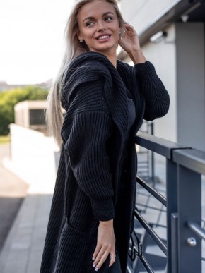 Женский кардиган с капюшоном - Шерсть -Акрил - Чёрный